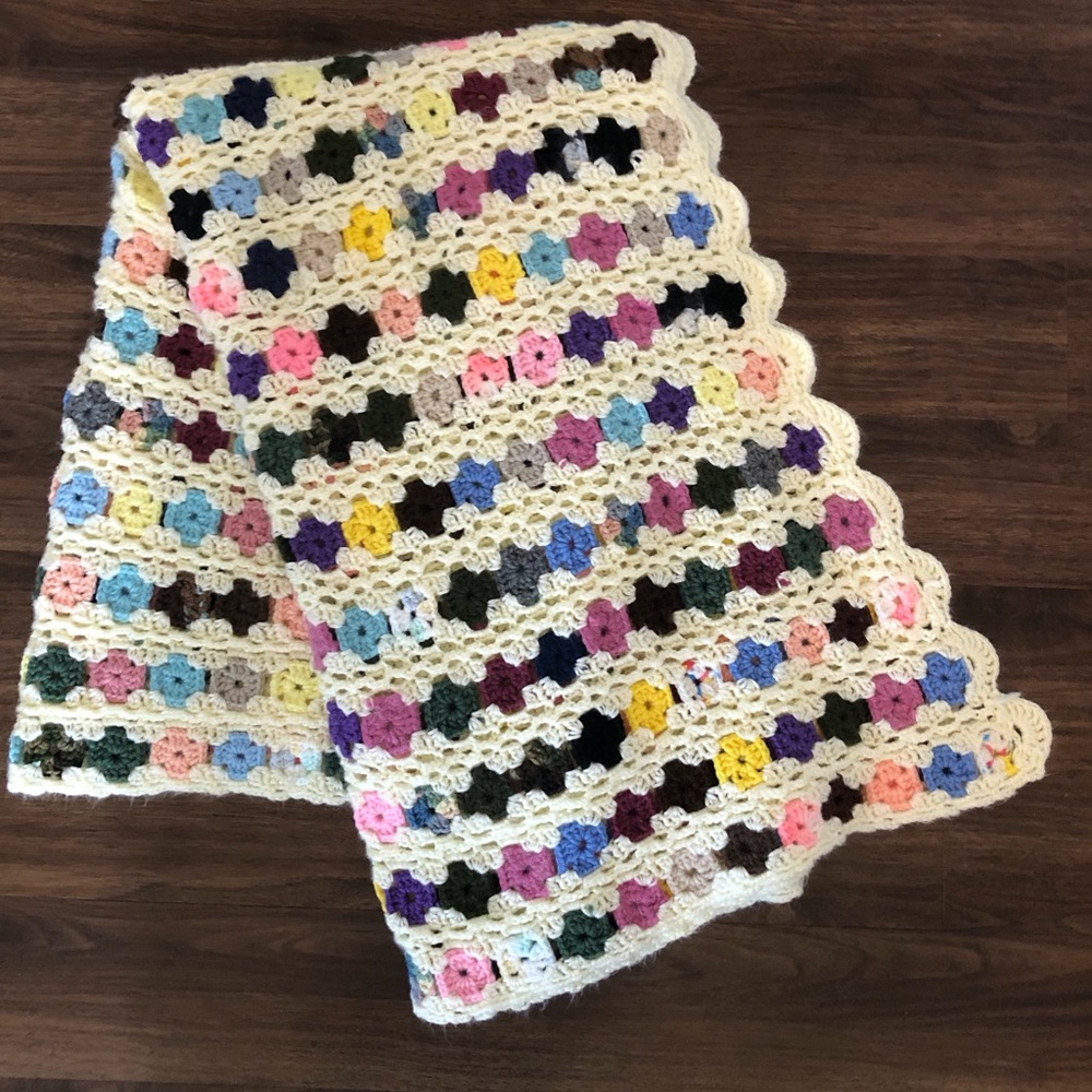 Granny Square Crocheted Afghan Throw Blanket Handmade Knit Multicolor VTG 67x49 - Picture 4 of 5